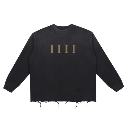1111 Angel Number Raw Edge Long Sleeve Cotton T-Shirt | Artifact Palette